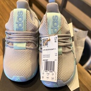 Adidas Kids Lite Racer Adapt Sneakers in Gray and teal and purple